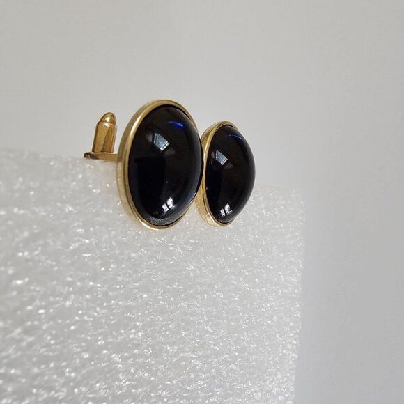 Vintage Kreisler USA 14KT RG Gold Plated Overlay Blue Oval Glass Cufflinks MCM - Picture 2 of 10